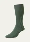 Pantherella Mid-calf Stretch-lisle Dress Socks In Sage Greeen