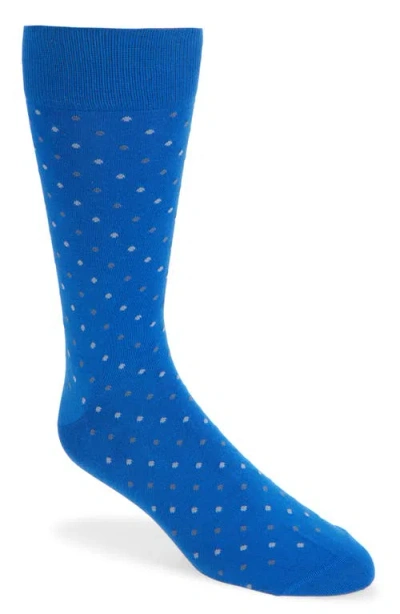 Pantherella Needham Dot Pattern Tall Cotton Blend Dress Socks In Blue