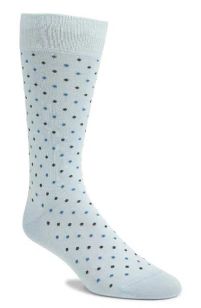 Pantherella Needham Dot Pattern Tall Cotton Blend Dress Socks In Spa Blue