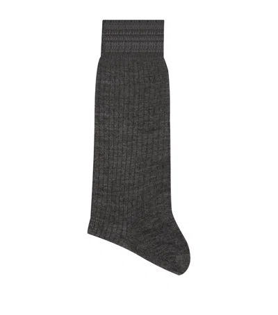 Pantherella Ribbed Merino Wool Socks In Grey