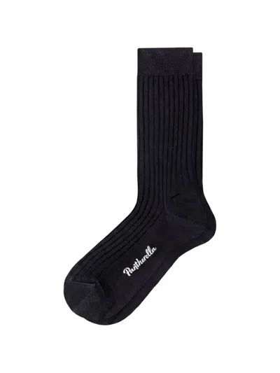 Pantherella Ribbed-knit Logo-detail Socks In Black