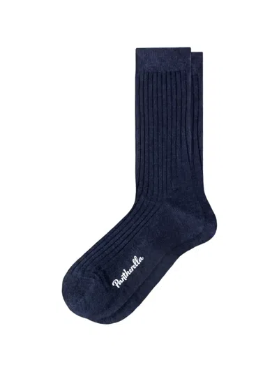 Pantherella Ribbed-knit Logo-detail Socks In Blue