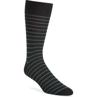 Pantherella Worthington Stripe Merino Wool Blend Dress Socks In Black