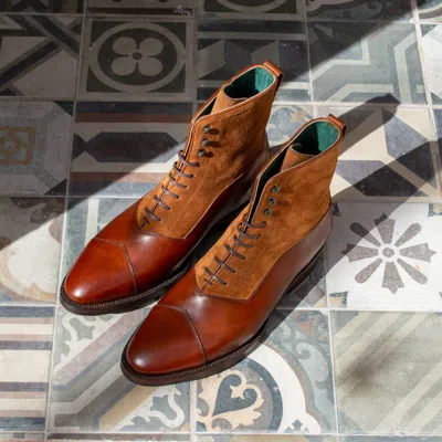 Pre-owned Panuncio Balmoral Lace Up Brown Leather Suede Casual Mens Almond Toe Dress Boots