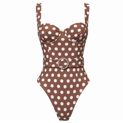 Paola Amador Women's Brown / White Brown Polka Dots Swimsuit