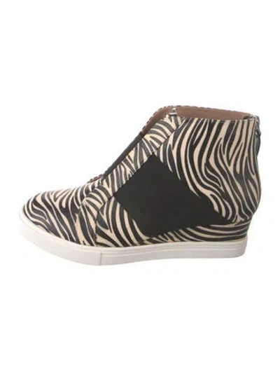 Pre-owned Paola Bernardi Canvas Animal Print Wedge Sneakers In Black