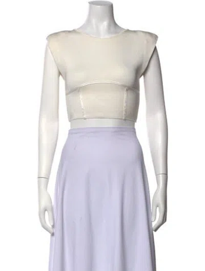 Pre-owned Paola Bernardi Crew Neck Short Sleeve Crop Top In White