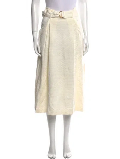 Pre-owned Paola Bernardi Embroidered Accent Midi Length Skirt W/ Tags In Neutral