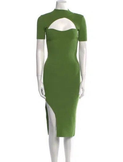 Pre-owned Paola Bernardi Mock Neck Midi Length Dress In Green