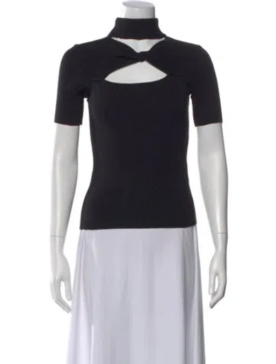 Pre-owned Paola Bernardi Mock Neck Short Sleeve Top In Black