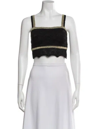Pre-owned Paola Bernardi Patterned Square Neckline Crop Top In Black