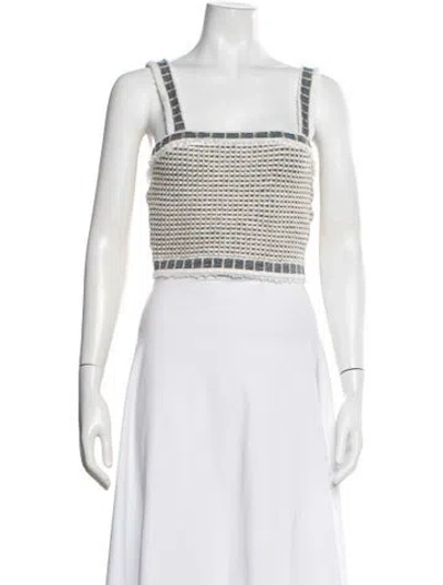 Pre-owned Paola Bernardi Patterned Square Neckline Crop Top In White