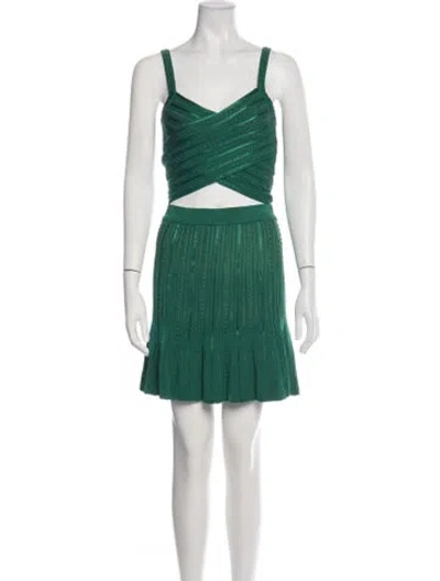 Pre-owned Paola Bernardi Silk Patterned Skirt Suit In Green
