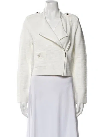 Pre-owned Paola Bernardi Striped Biker Jacket In White