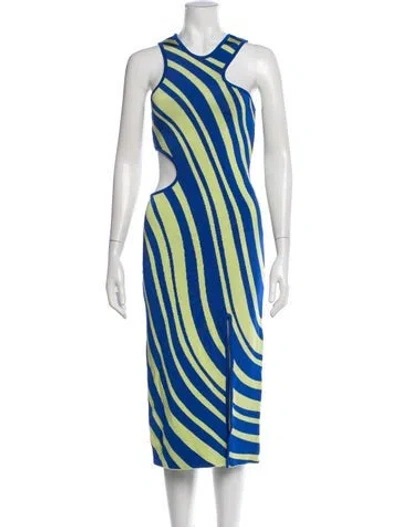 Pre-owned Paola Bernardi Striped Midi Length Dress W/ Tags In Green