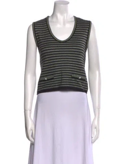 Pre-owned Paola Bernardi Striped Scoop Neck Crop Top W/ Tags In Black