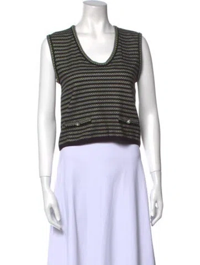 Pre-owned Paola Bernardi Striped Scoop Neck Crop Top W/ Tags In Green