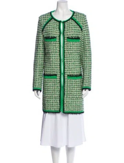 Pre-owned Paola Bernardi Tweed Pattern Coat In Green
