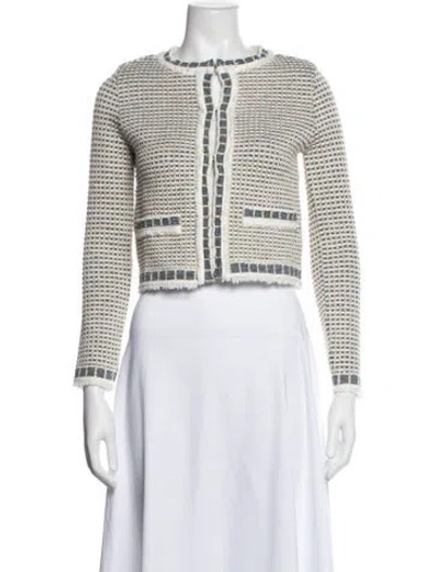 Pre-owned Paola Bernardi Tweed Pattern Open Front Sweater In White