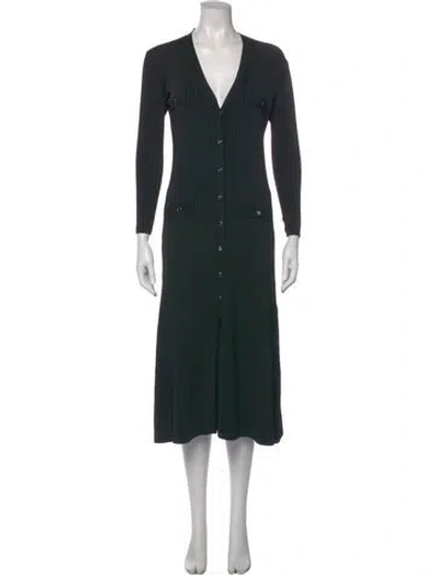 Pre-owned Paola Bernardi V-neck Midi Length Dress In Black