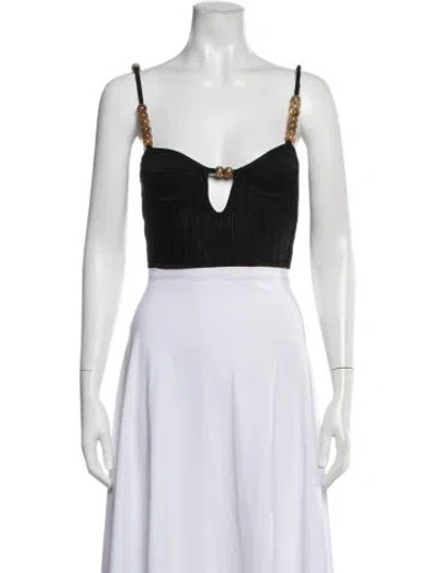 Pre-owned Paola Bernardi V-neck Sleeveless Crop Top In Black/white