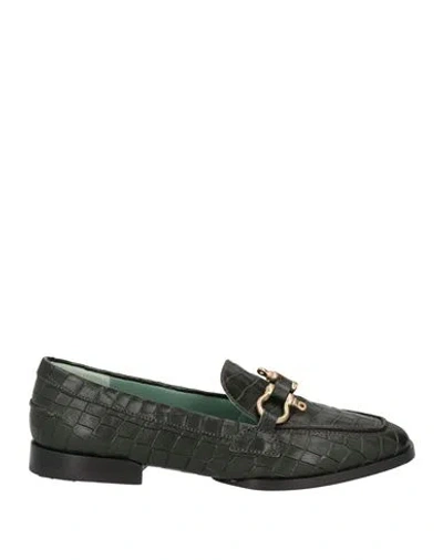 Paola D'arcano Woman Loafers Dark Green Size 7 Leather