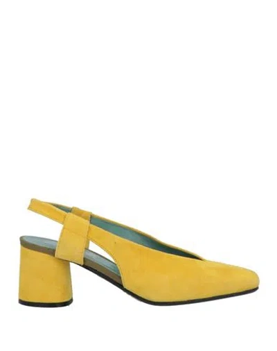 Paola D'arcano Woman Pumps Yellow Size 7 Leather