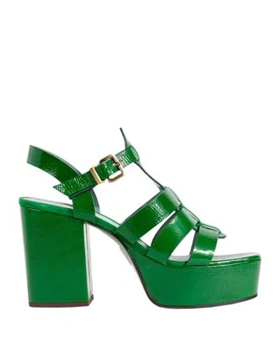 Paola D'arcano Woman Sandals Green Size 10 Soft Leather