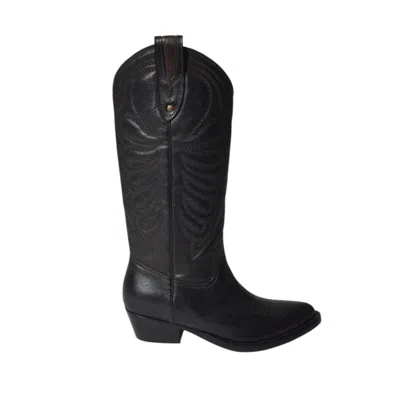 PAOLA D'ARCANO BLACK LEATHER OHIO COWBOY BOOTS