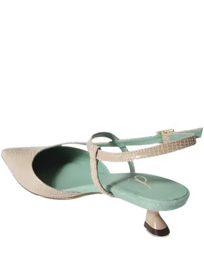 Paola D'arcano Snakeskin Kitten Pumps In Neutral
