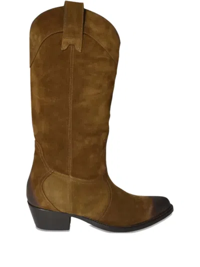 Paola D'arcano Suede Leather Cowboy Boots In Brown