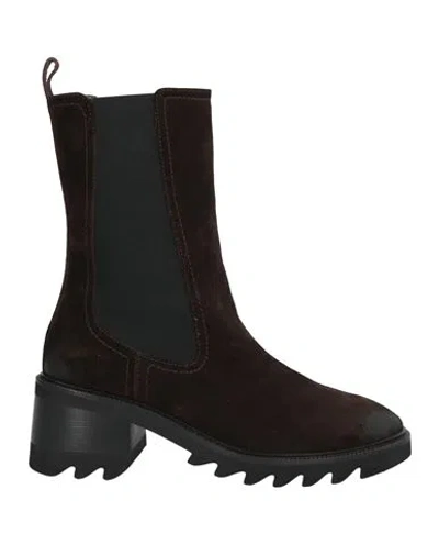 Paola D'arcano Woman Ankle Boots Dark Brown Size 8 Leather