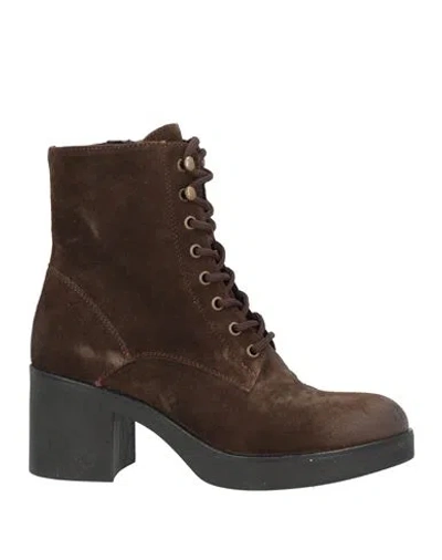 Paola Ferri Woman Ankle Boots Dark Brown Size 11 Leather