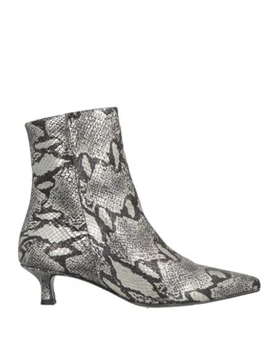 Paola Ferri Woman Ankle Boots Platinum Size 9 Leather In Gray