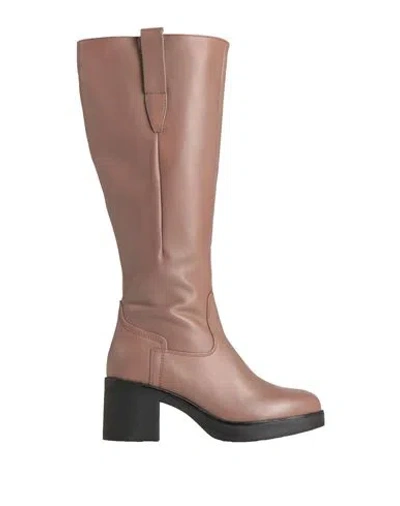 Paola Ferri Woman Knee Boots Light Brown Size 11 Soft Leather In Beige