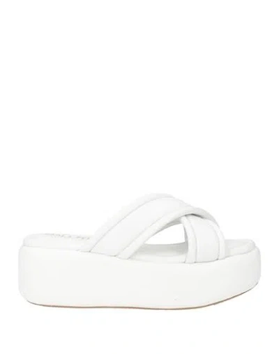 Paola Ferri Woman Sandals White Size 9 Soft Leather In Multi