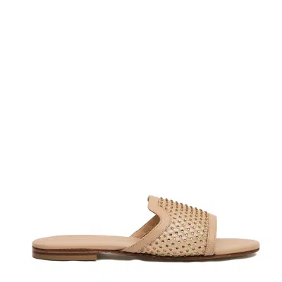 Paola Fiorenza Beige Leather Slipper And Rhinestones In Neutral