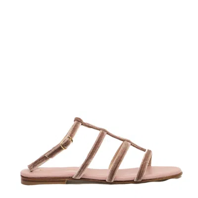 Paola Fiorenza Powder Pink Velvet Sandal In Brown