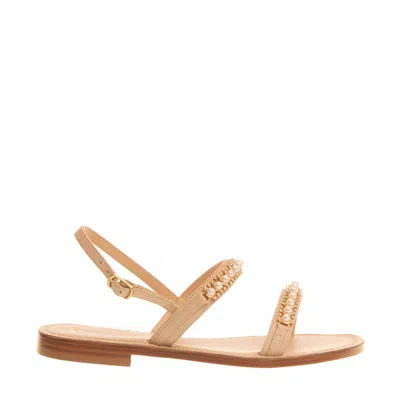 Paola Fiorenza Sandalo In Pelle Con Perle In Neutrals