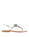 Paola Fiorenza Woman Thong Sandal Silver Size 7 Leather In Silver