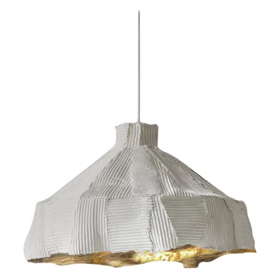 Pre-owned Paola Paronetto Contemporary Ceramic Anemone Lamp Cartoccio Texture White And Gold Inside