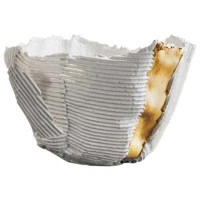 Pre-owned Paola Paronetto Contemporary Ceramic Cartocci Texture White And Gold Bowl #1