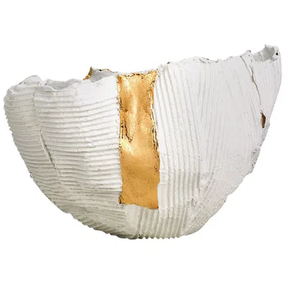 Pre-owned Paola Paronetto Contemporary Ceramic Cartocci Texture White And Gold Bowl #2