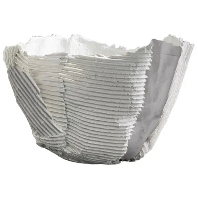 Pre-owned Paola Paronetto Contemporary Ceramic Cartocci Texture White And Gray Bowl