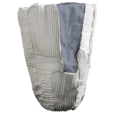 Pre-owned Paola Paronetto Contemporary Ceramic Cartocci Texture White And Gray Tall Vase