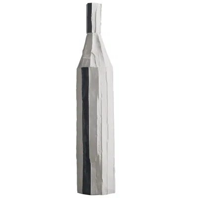 Pre-owned Paola Paronetto Contemporary Ceramic Decorative Bottle Corteccia Texture White And Black Insert