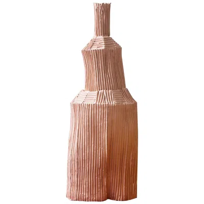 Pre-owned Paola Paronetto Contemporary Ceramic Fide Corteccia Texture Pink Decorative Bottle