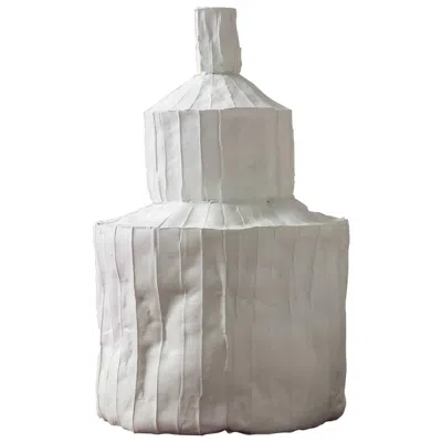 Pre-owned Paola Paronetto Contemporary Ceramic Fide Liscia Texture White Decorative Bottle