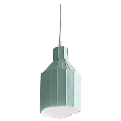 Pre-owned Paola Paronetto Contemporary Ceramic Light Teal Sufi Lamp Corteccia Texture In Green
