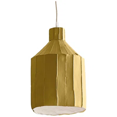 Pre-owned Paola Paronetto Contemporary Ceramic Mustard Sufi Lamp Corteccia Texture In Yellow